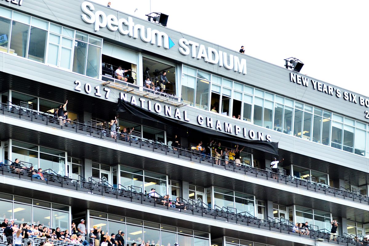 UCF's National Champions Marquee at Spectrum Stadium. (Photo: Derek Warden)