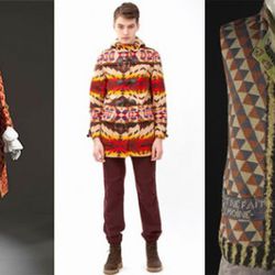 Vivid, graphic patterning on menswear was the biggest surprise in this exhibit.  A velour suit (1755) and vest for a politically active gentilhomme during the French revolution (1789-94) might find resonance in Pendletonâ€™s fall styles for Opening Ceremo