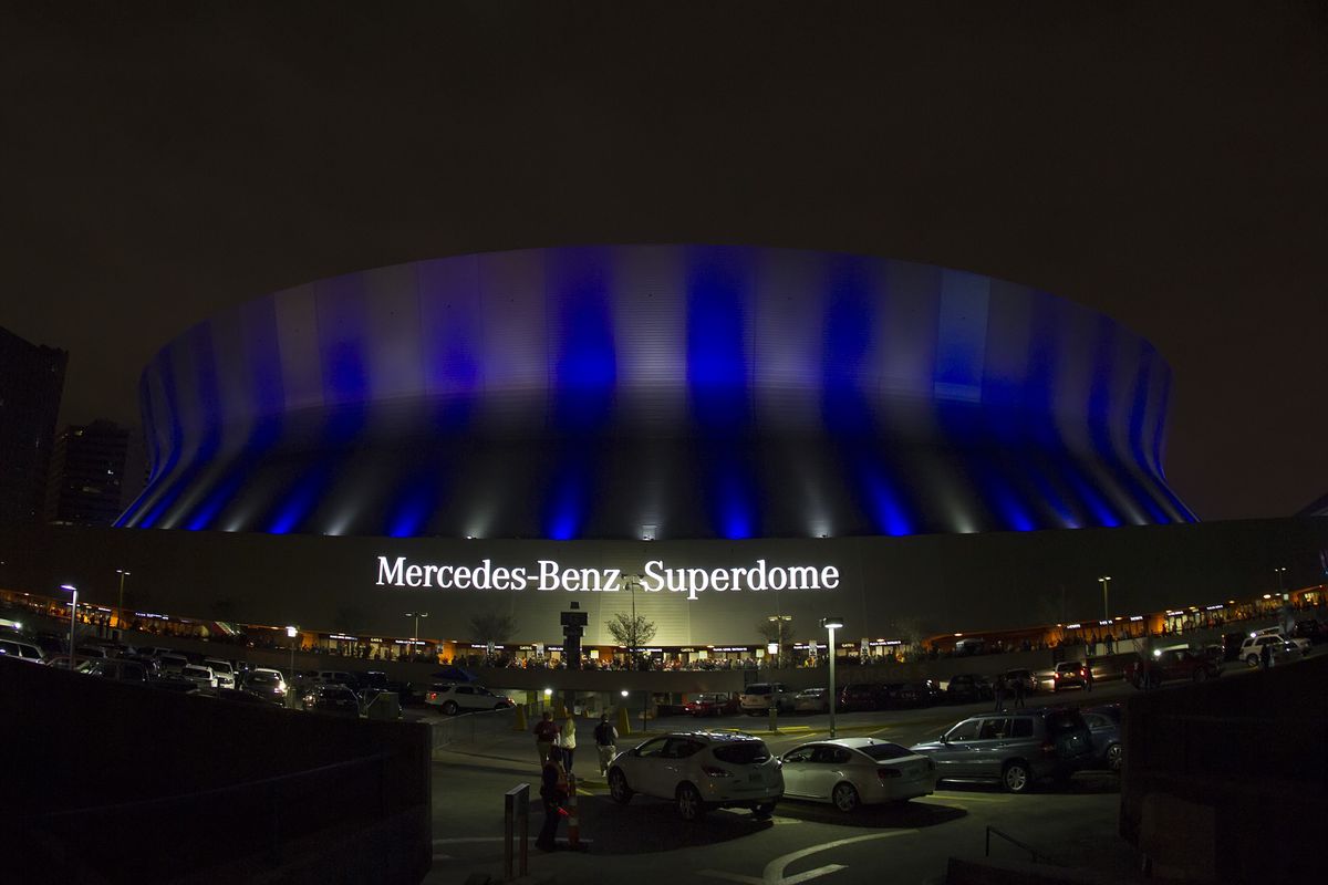 A general view of the Mercedes-Benz Superdome prior to the Ohio State Buckeyes game versus the Alabama Crimson Tide in their College Football Playoff Semifinal played in the Allstate Sugar Bowl at the Mercedes-Benz Superdome in New Orleans, LA.