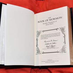 The First Presidency of The Church of Jesus Christ of Latter-day Saints provided a signed inscription inside a gift copy of the Book of Mormon presented by Elder Jeffrey R. Holland of the Quorum of the Twelve Apostles to the British House of Commons  at the Palace of Westminster in London on Wednesday, Nov. 21, 2018.