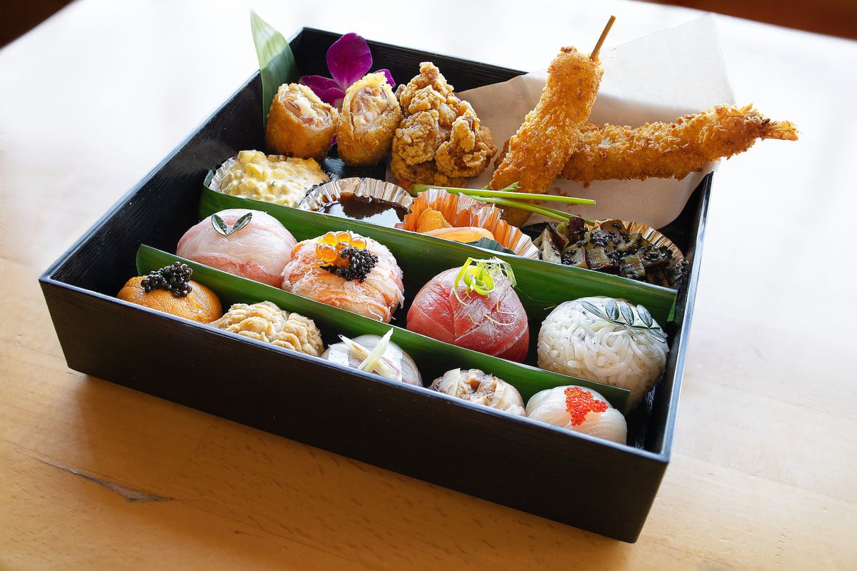 Bento box with temari sushi