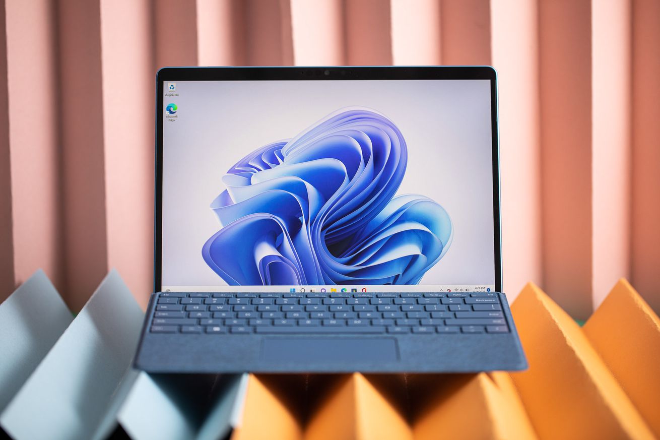 The Surface Pro 9 in laptop mode.