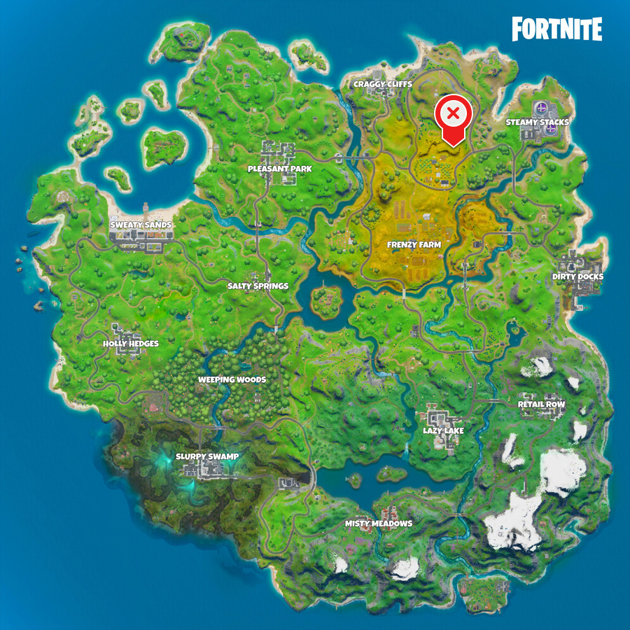 A Fortnite map with the location of the gnome from the Cameo vs. Chic challenge mission