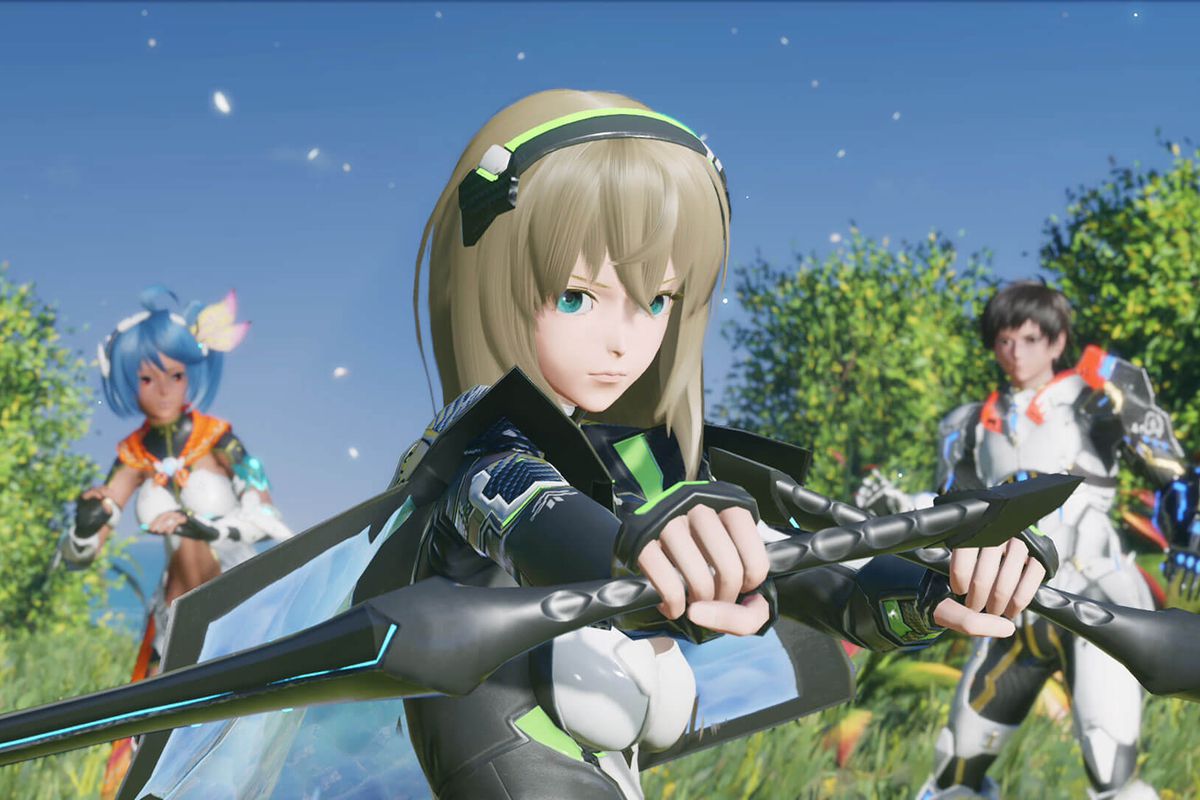Three heroes face the camera in a screenshot from Phantasy Star Online 2 New Genesis