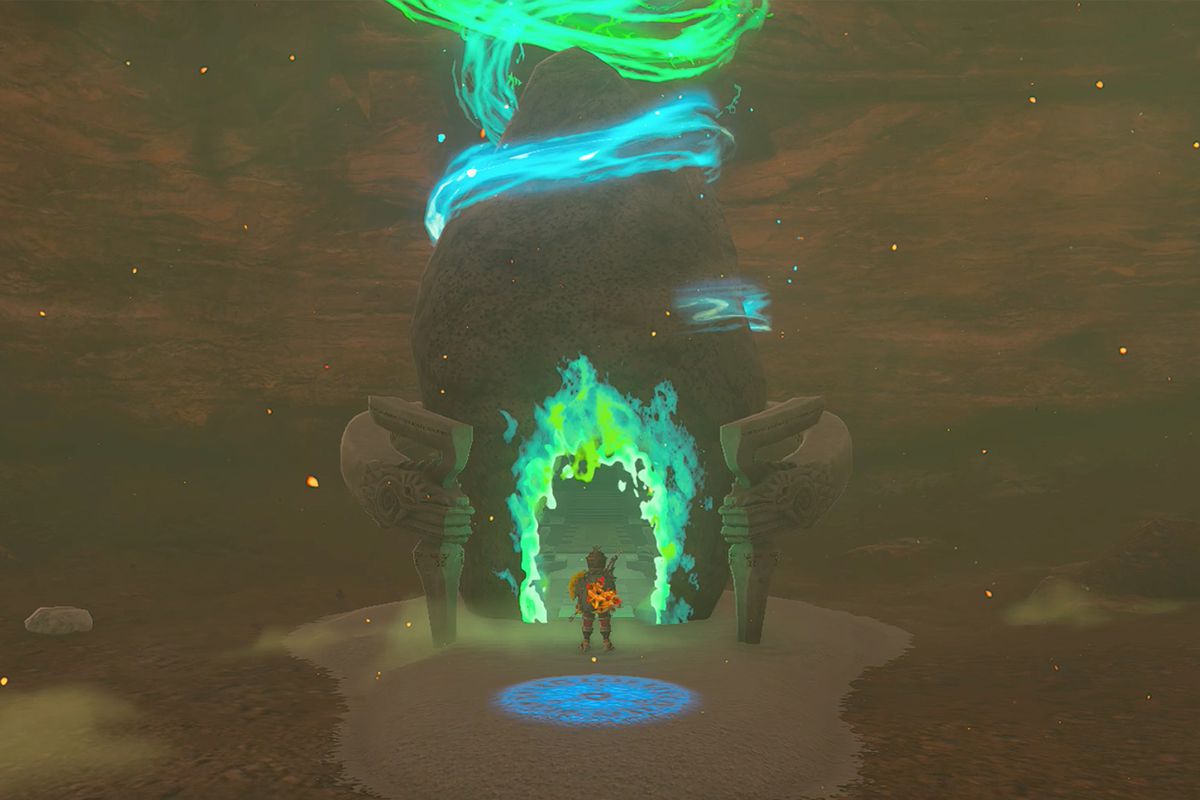 Link stands outside Jiotak Shrine in a screenshot from The Legend of Zelda: Tears of the Kingdom