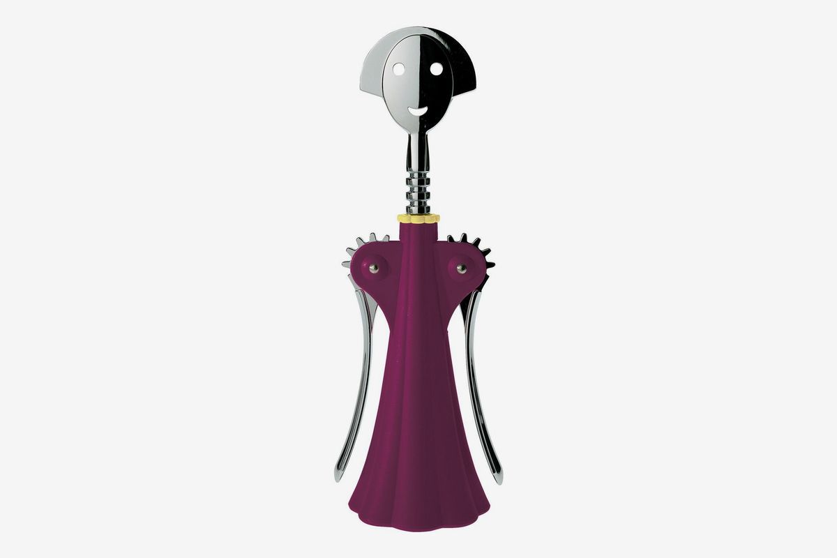A corkscrew shaped like a woman wearing a purple dress