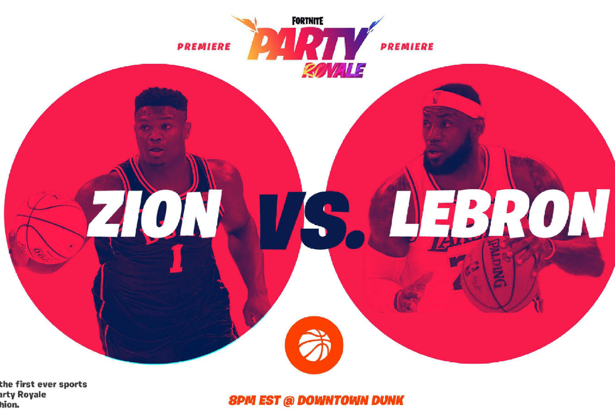 An Epic promo doc presents “Zion vs. Lebron” Fortnite Party Royale featuring Zion Williamson and Lebron James
