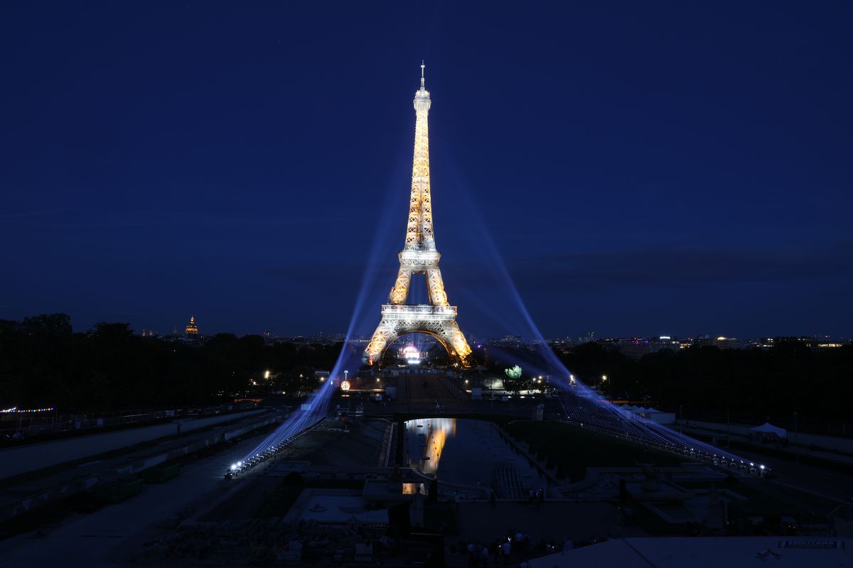 Fireworks display on Bastille Day over Eiffel Tower