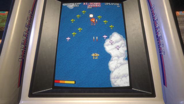 an arcade cabinet screen surrounds the playing screen for the 1989 game 1943: The Battle of Midway