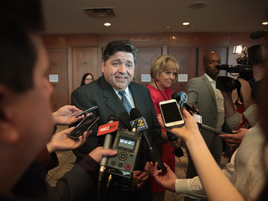 Gubernatorial candidate J.B. Pritzker speaks to reporters at the Ida B. Wells Legacy Fundraiser Luncheon on April 12, 2018 in Chicago, Illinois. (Photo by Scott Olson/Getty Images)