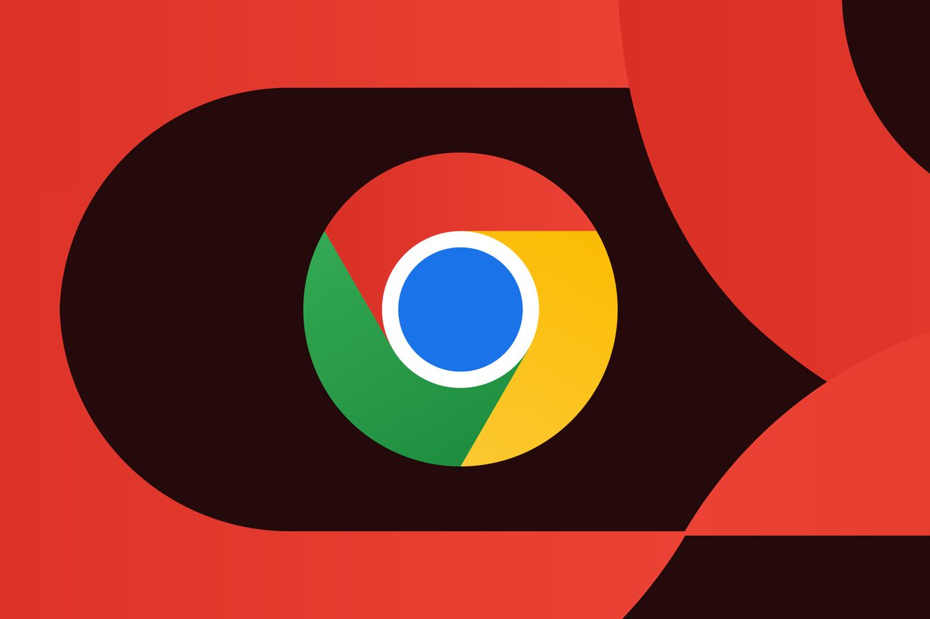 Illustration of the Chrome logo on a bright and dark red background.