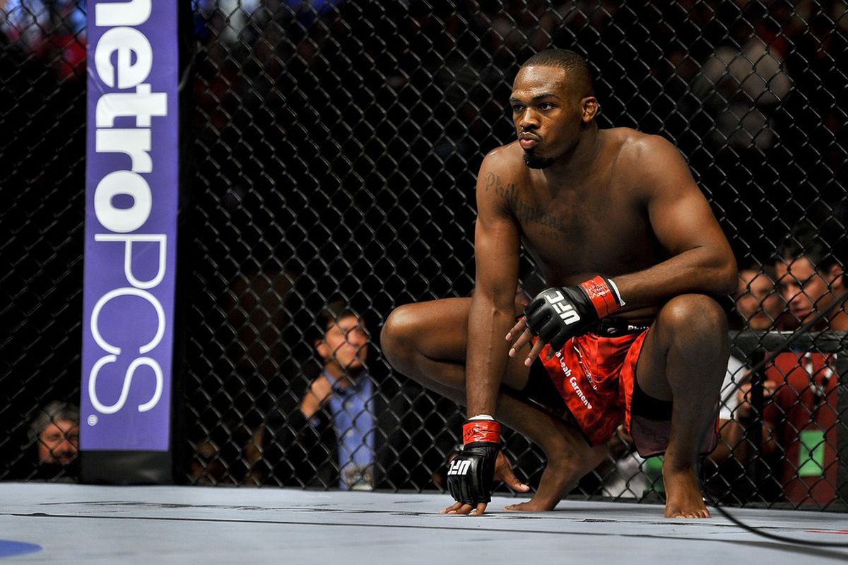 Apr 21, 2012; Atlanta, GA, USA; Jon Jones before fighting Rashad Evans in the main event and light heavyweight title bout during UFC 145 at Philips Arena. Mandatory Credit: Paul Abell-US PRESSWIRE