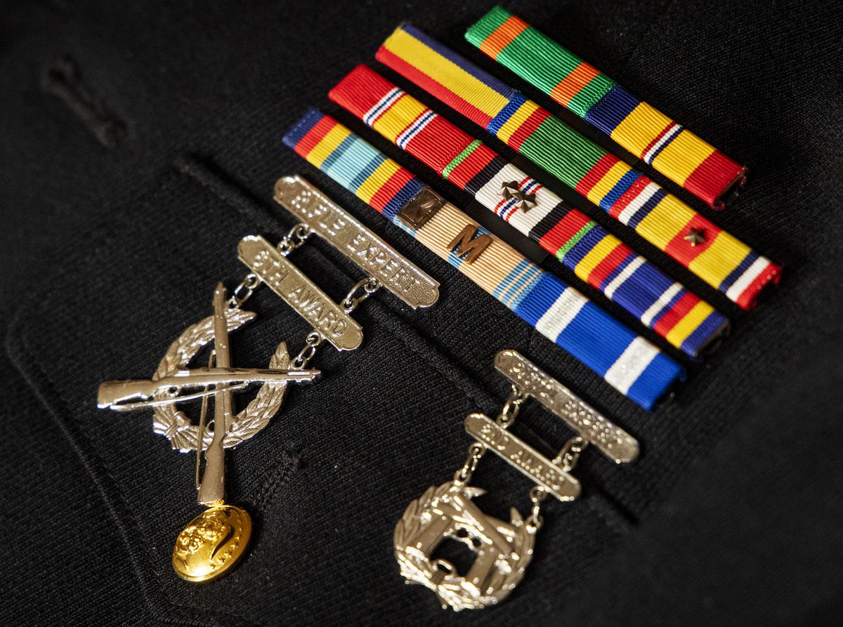 Medals and ribbons belonging to Jeremy Ruppe, a Marine who served with the 4th Light Armored Reconnaissance Battalion in Afghanistan, are pictured at his home in Lindon on Friday, Aug. 20, 2021.