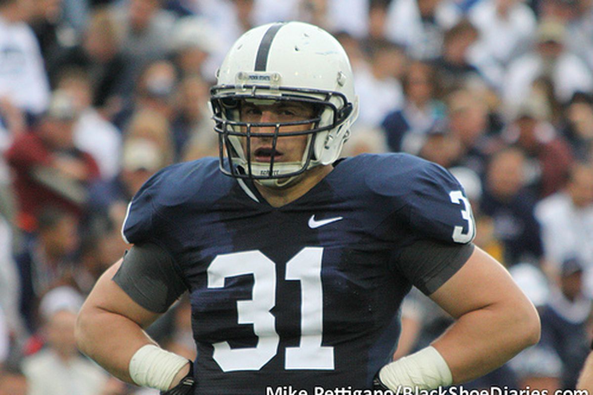 Defensive end Brad Bars in between plays during Penn State's annual Blue-White Game. (BSD/Mike Pettigano)
