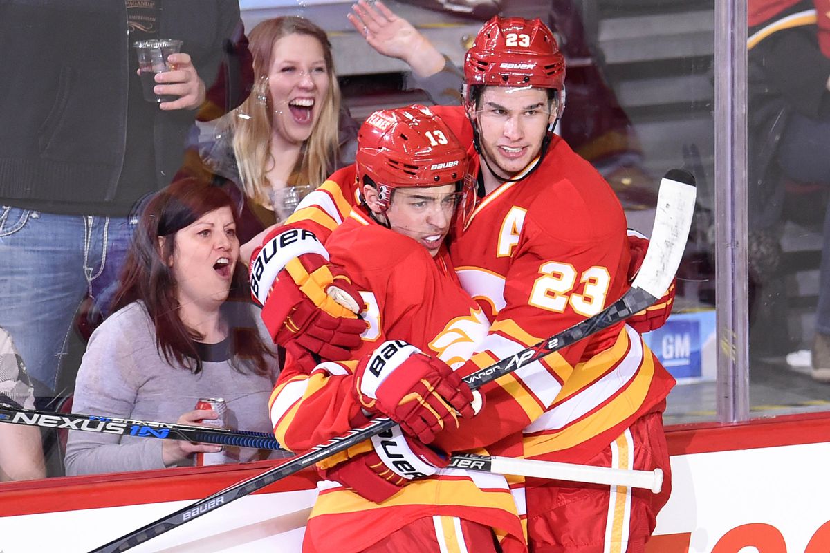 Johnny and Mony celebrating the Flames third goal tonight. 