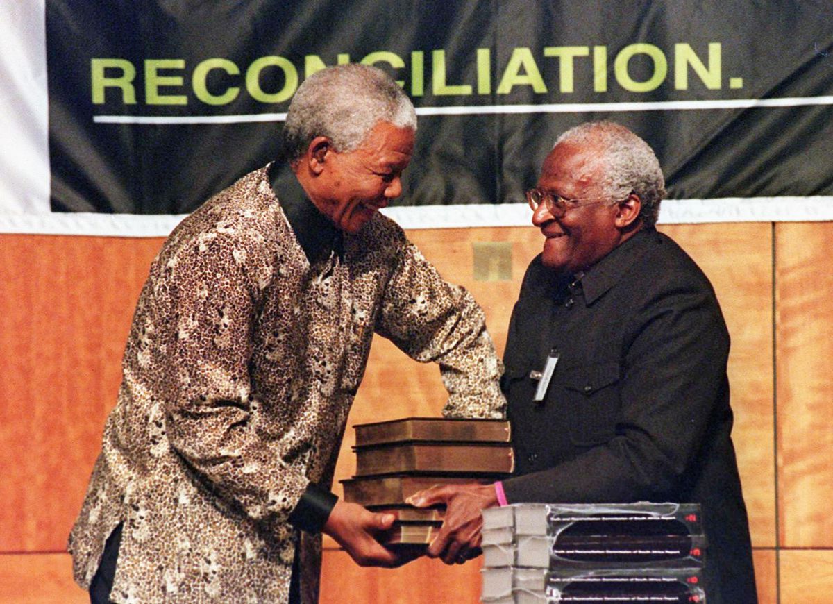 South African President Nelson Mandela (left) pictured with Archbishop Desmond Tutu in 1998.