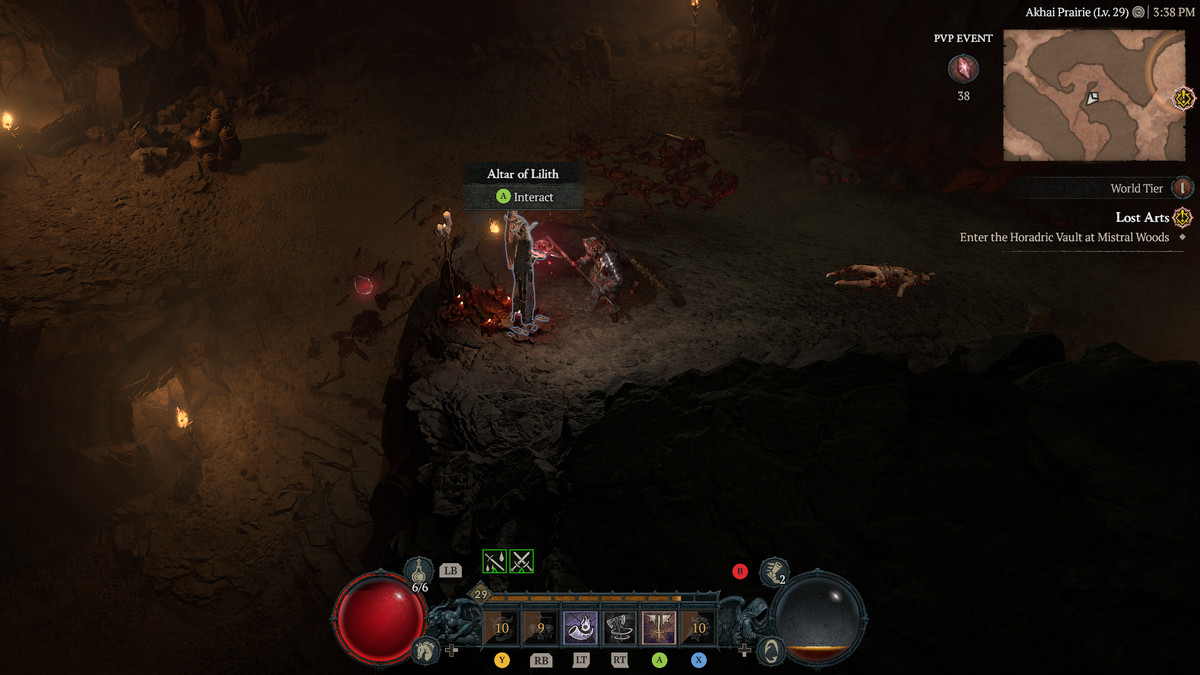 A Barbarian approaches the 26th Altar of Lilith in the Dry Steppes in Diablo 4