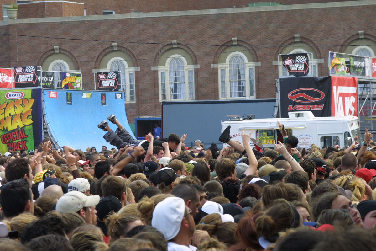 This skate ramp from Warped Tour 2003 has Vans branding, of course, but also Monster Energy, PlayStation, Subway, and Kraft EasyMac.