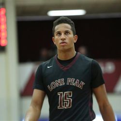 Lone Peak's Frank Jackson #29 in action against St. Francis during a high school basketball game in the Hoophall Classic at Springfield College on Saturday, January 16, 2016 in Springfield, MA.  (AP Photo/Gregory Payan)