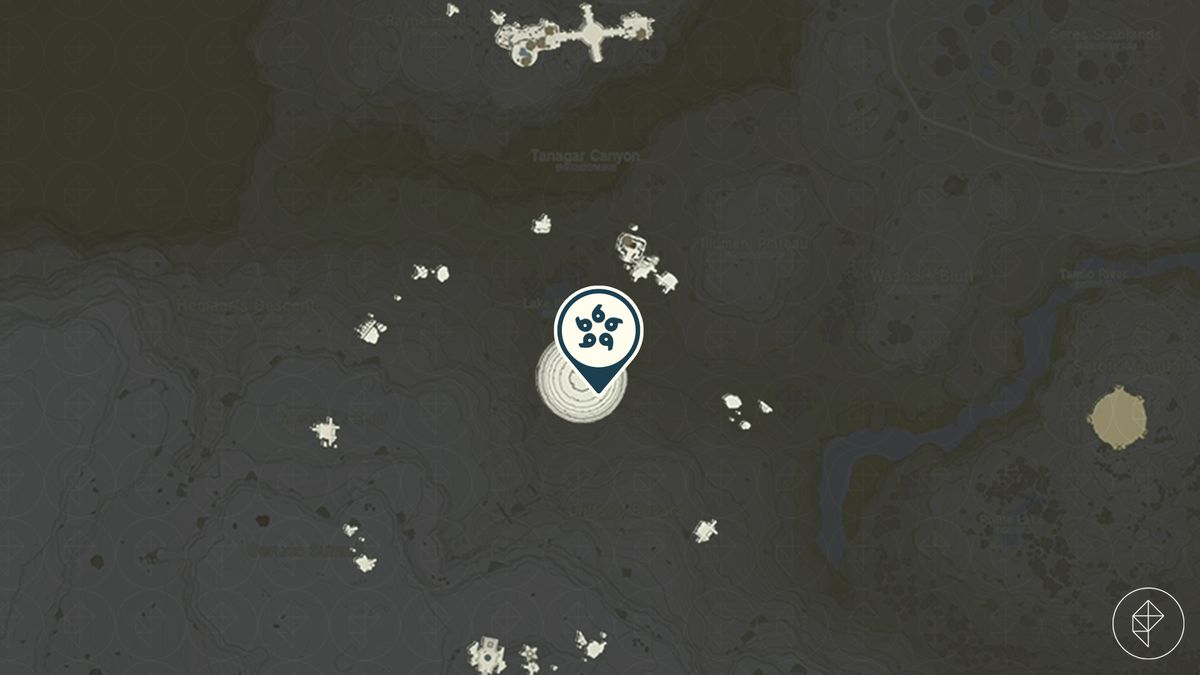A marker points out Starview Island in Tears of the Kingdom, which is a near-perfect circle surrounded by other small islands.