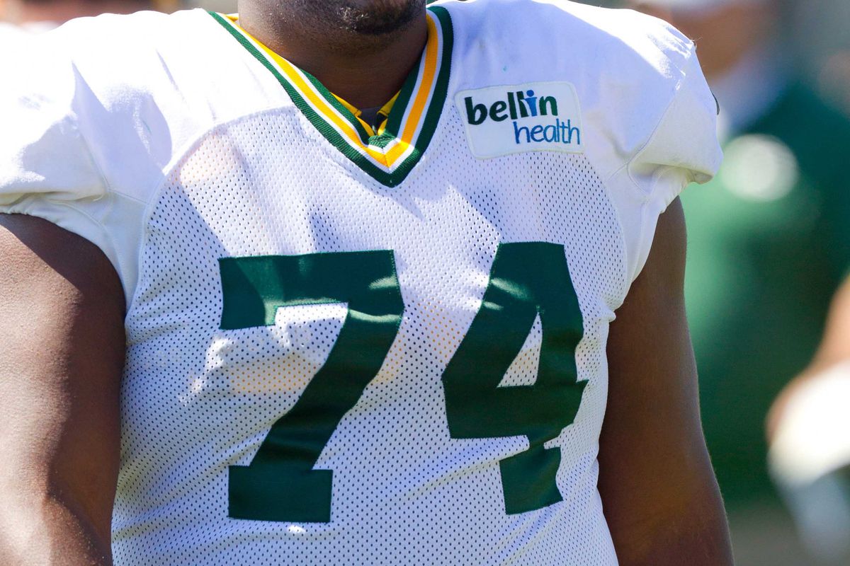 July 28, 2012; Green Bay, WI, USA; Green Bay Packers offensive tackle Marshall Newhouse (74) looks on during training camp practice at Ray Nitschke Field in Green Bay, WI. Mandatory Credit: Jeff Hanisch-US PRESSWIRE