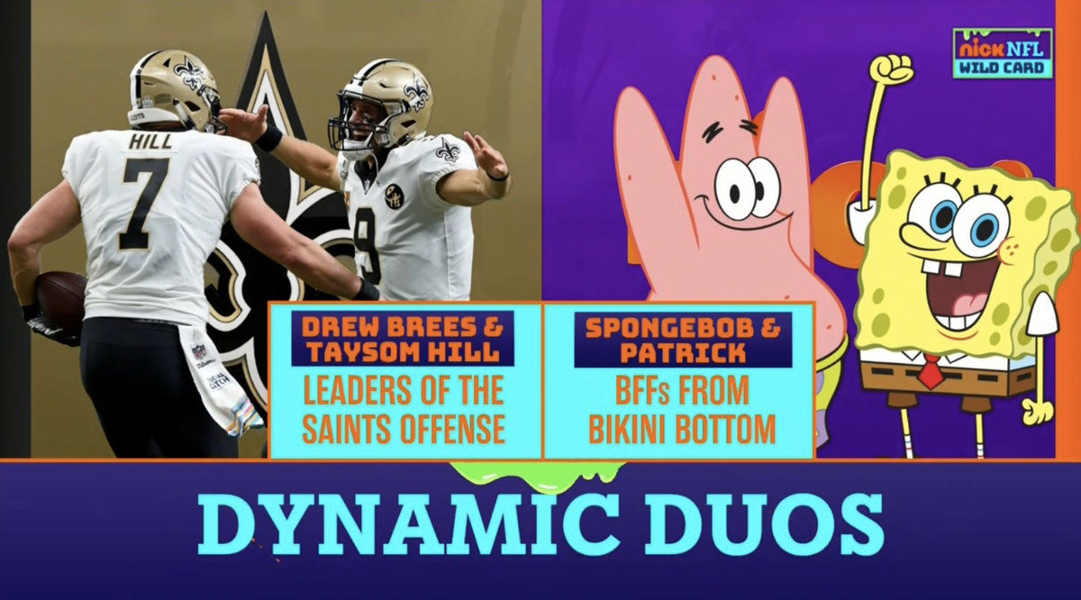 Drew Brees and Taysom Hill are compared to Spongebob and Patrick from Spongebob Squarepants.