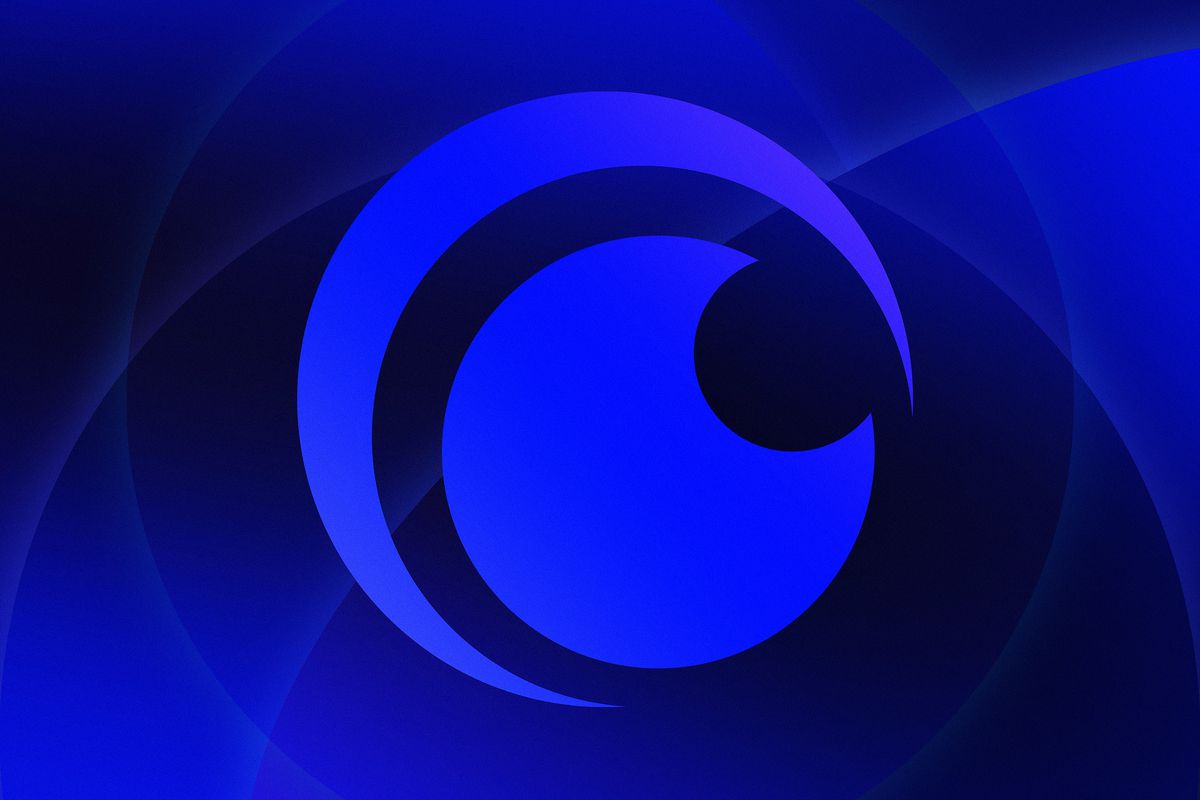 Graphic illustration with blue circular patterns and the Crunchyroll logo