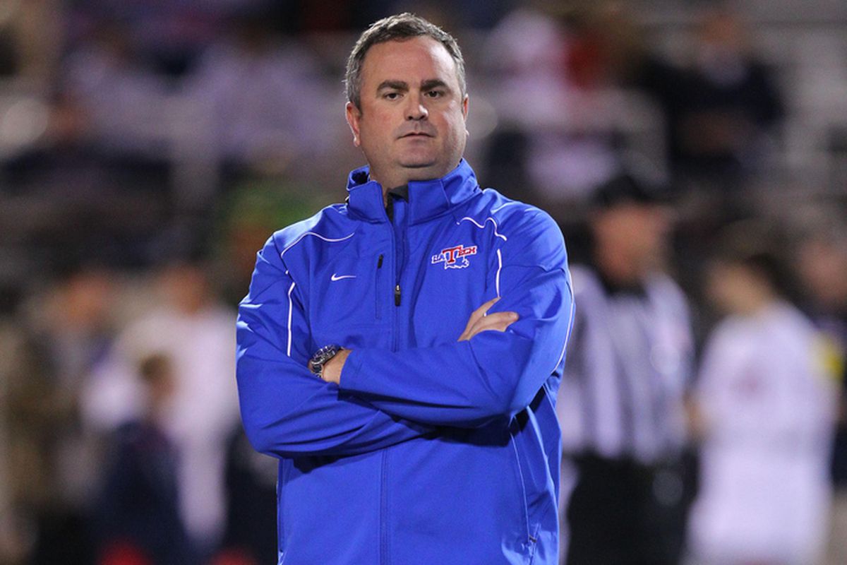 Nov 12, 2011; Oxford, MS, USA; Louisiana Tech Bulldogs head coach Sonny Dykes prior to the game against the Mississippi Rebels at Vaught-Hemingway Stadium. 