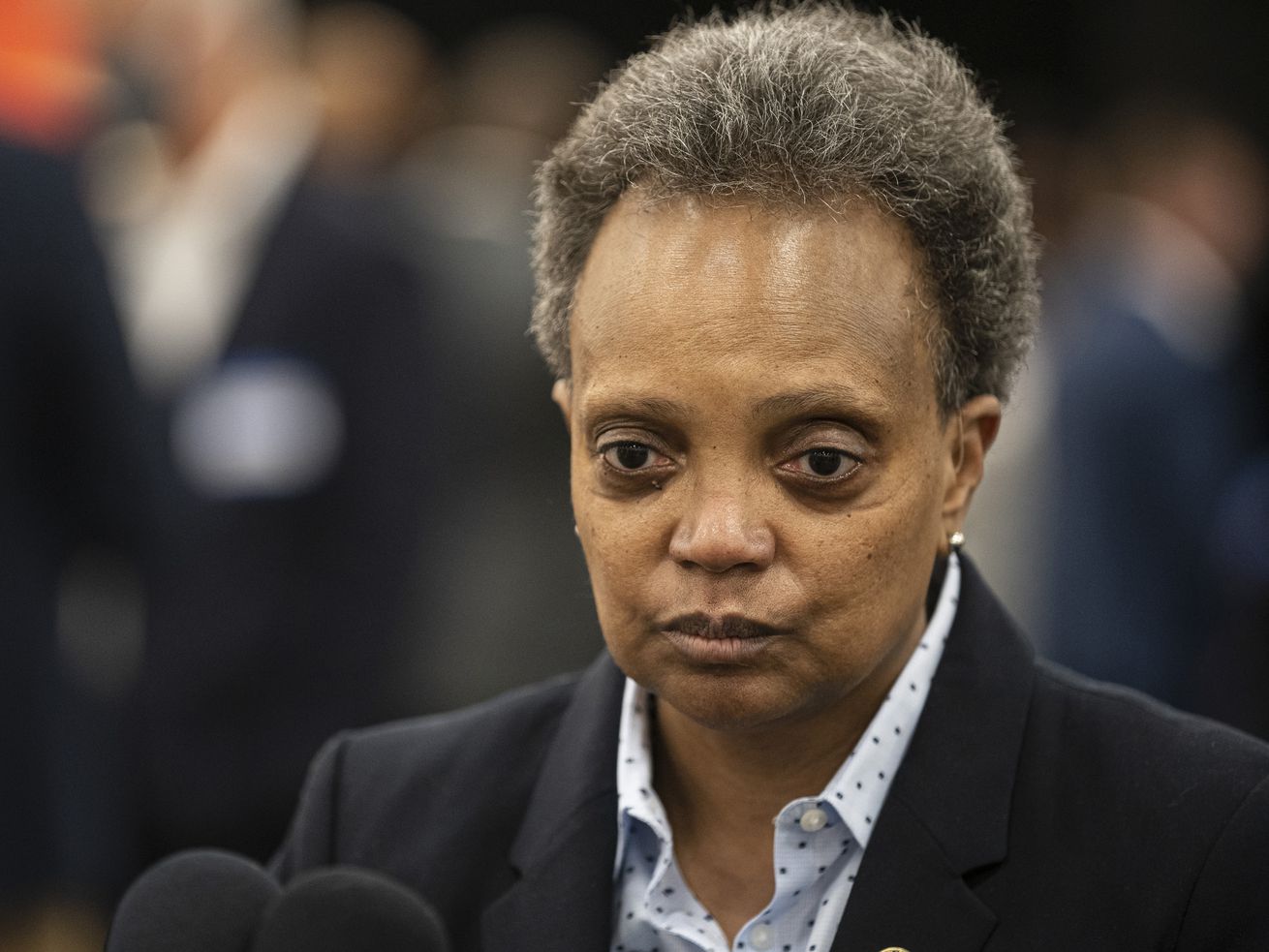 Mayor Lori Lightfoot on March 4, 2021 at the official announcement that a vacant Target store in the Gresham neighborhood will be converted into a call center for Discover Financial Services.