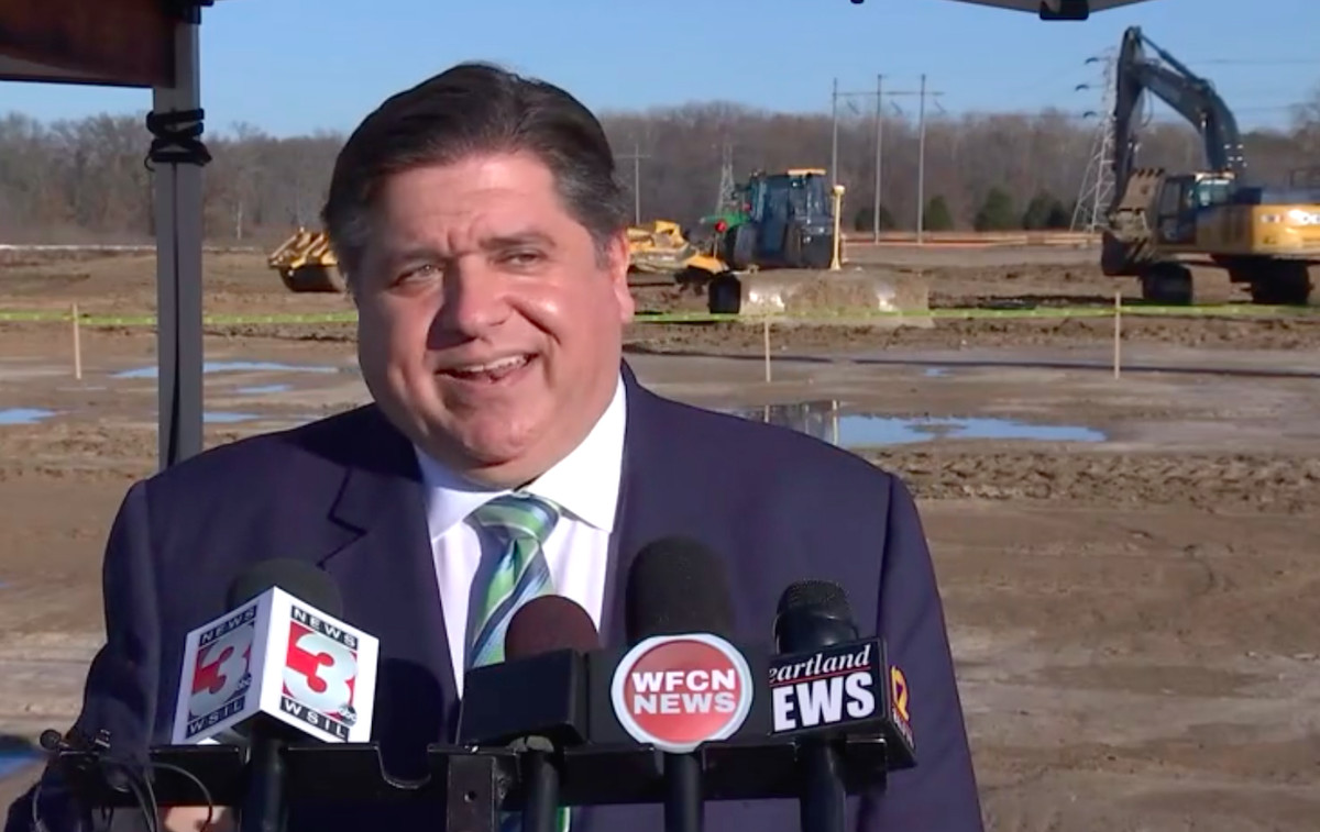 Gov. J.B. Pritzker speaks after the groundbreaking ceremony for a new casino in Williamson County.