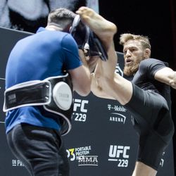 Conor McGregor shows off his striking at UFC 229 workouts.