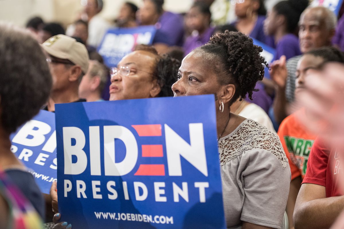 An audience listens to Joe Biden during a South Carolina campaign event on May 4, 2019. 