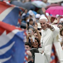 Pope Francis arrives for his weekly general audience in St. Peter's Square at the Vatican June 28, 2017.