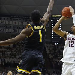 The Wichita State Shockers take on the UConn Huskies in a men’s college basketball game at Gampel Pavilion in Storrs, CT on January 10, 2018.