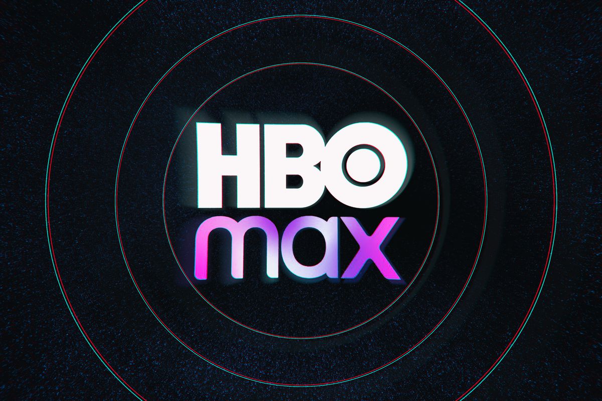 The HBO Max logo against a dark background with white circles around it.