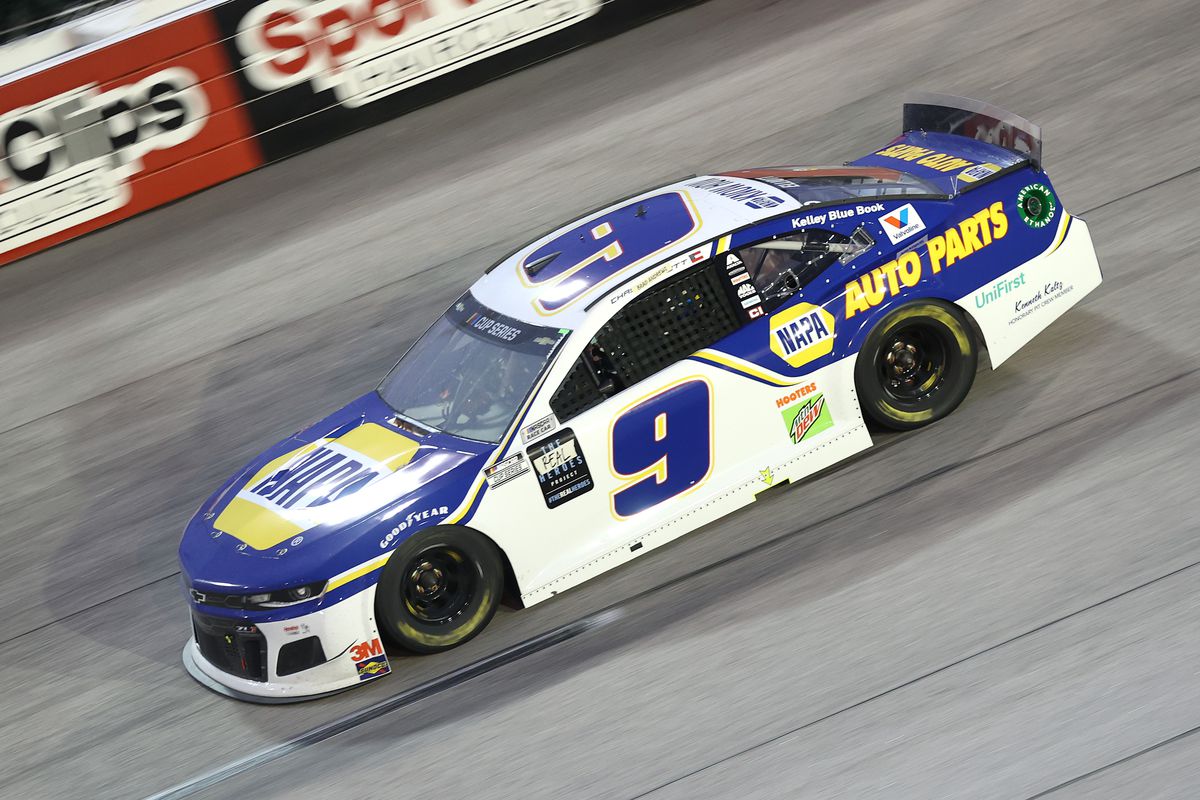 Chase Elliott, driver of the #9 NAPA Auto Parts Chevrolet, drives during the NASCAR Cup Series Toyota 500 at Darlington Raceway on May 20, 2020 in Darlington, South Carolina.