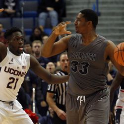 UConn's Mamadou Diarra (21) during the Monmouth Hawks vs UConn Huskies men's college basketball game at the XL Center in Hartford, CT on December 2, 2017.
