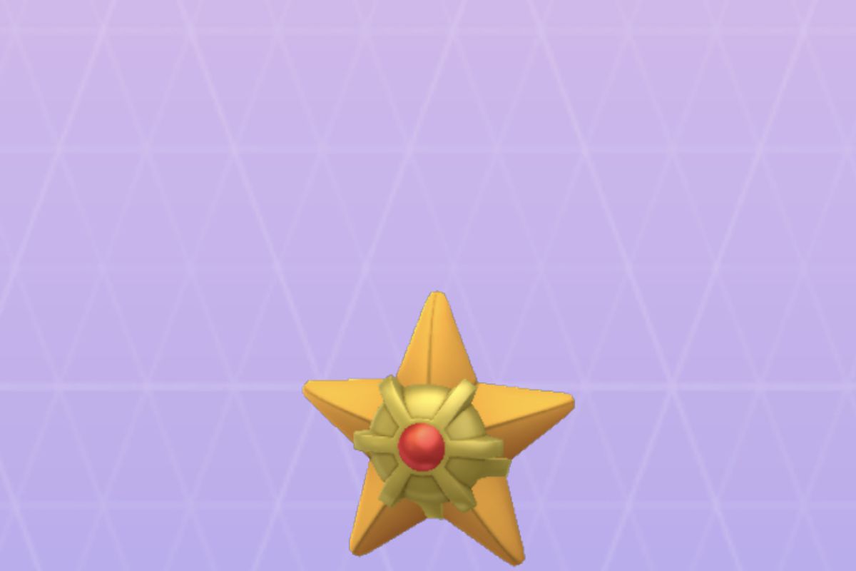 Staryu on a purple background in Pokémon Go