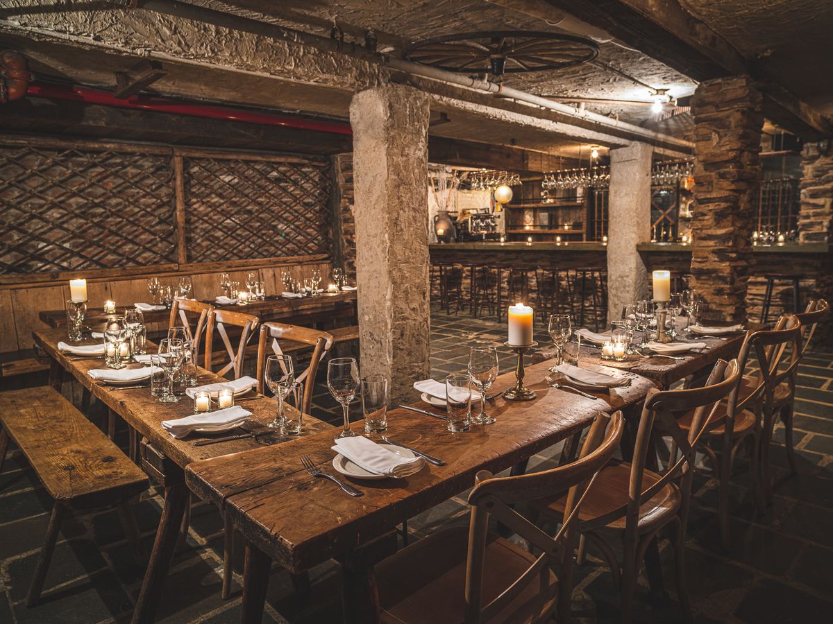 A private dinner party with a cavernous feel.