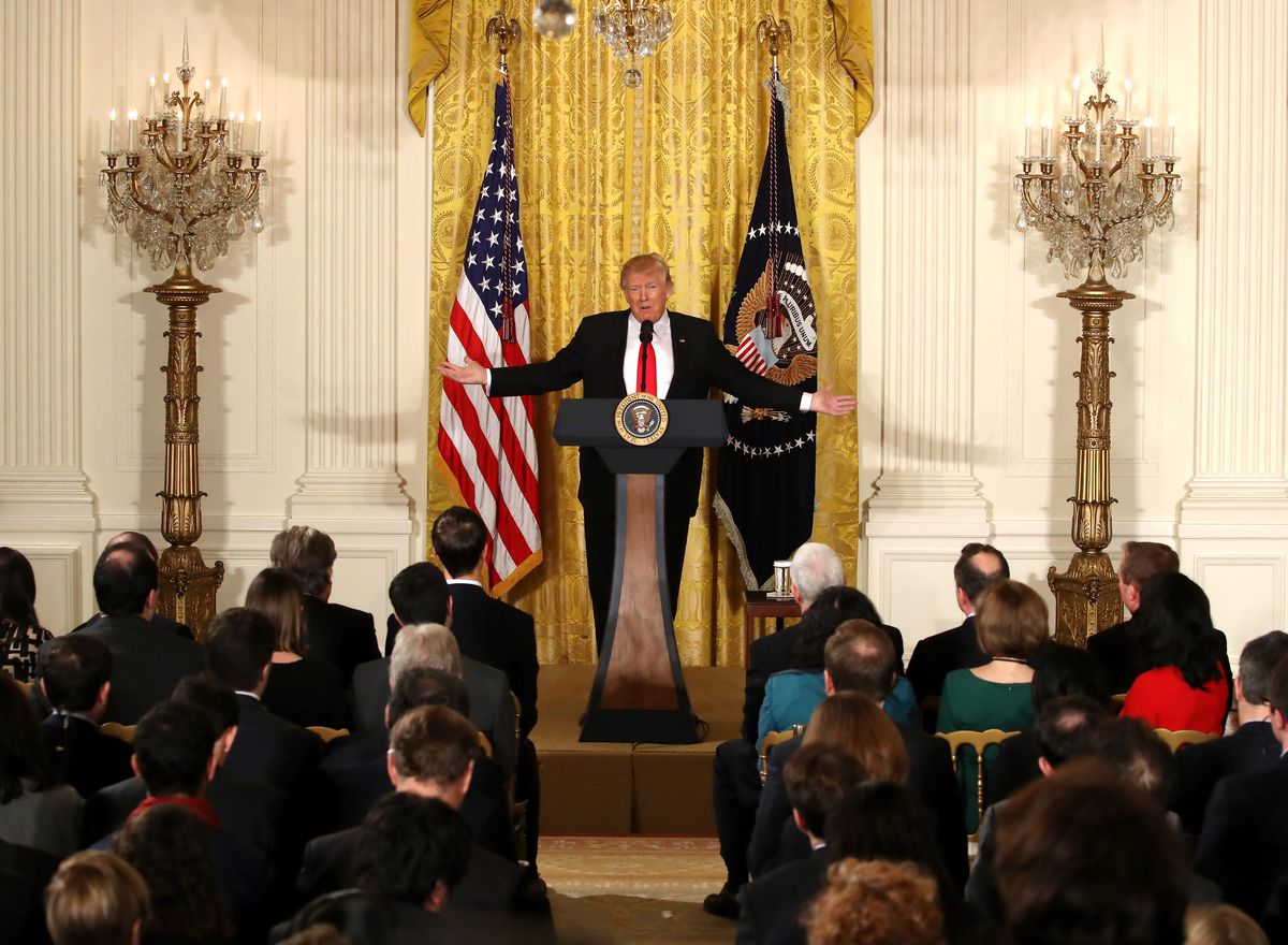 President Trump Holds News Conference In East Room Of White House