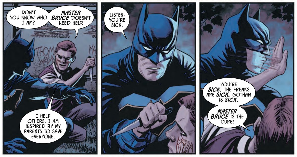 Batman confronts a murderous child in Batman #38, DC Comics 2018. 