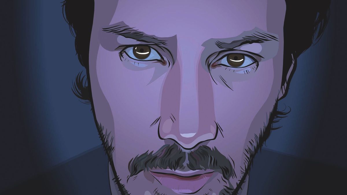 A rotoscoped Keanu Reeves as Bob Arctor/”Fred” in A Scanner Darkly (2006).
