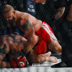 Jeremy Puglia punches Eric Olsen at Bellator 208 at the Nassau Coliseum in Uniondale, N.Y.