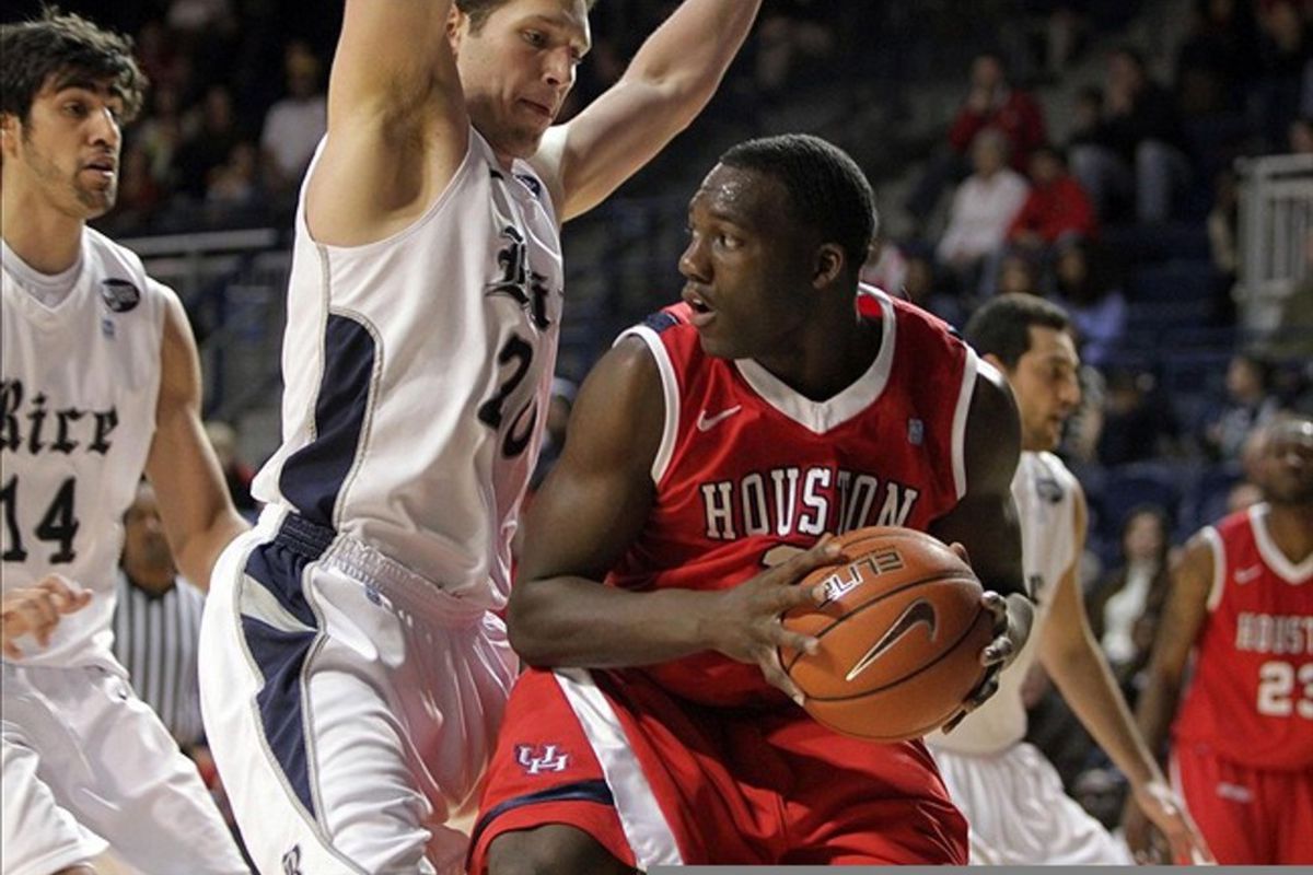 March 03, 2012; Houston, TX, USA; Houston Cougars forward Alandise Harris (2) attempts to drive the ball around a defender in the second half against the Rice Owls at Tudor Fieldhouse. Mandatory Credit: Troy Taormina-US PRESSWIRE