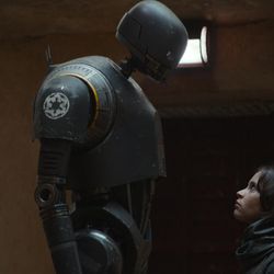 K-2SO (Alan Tudyk) and Jyn Erso (Felicity Jones) in “Rogue One: A Star Wars Story.”