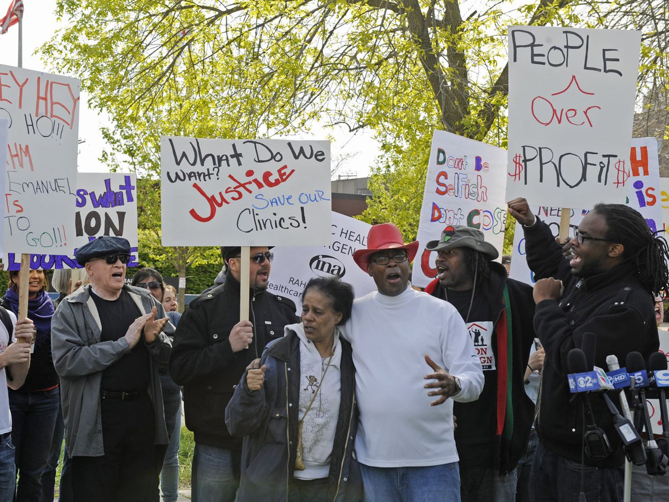 Protesters oppose the shutdown of the Woodlawn Mental Health Center, one of six clinics closed by then-Mayor Rahm Emanuel in 2012.