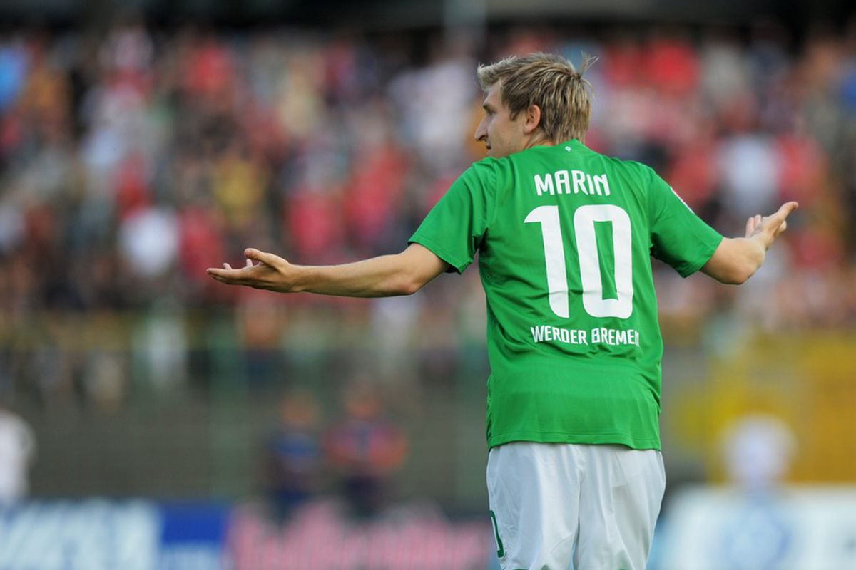 ERFURT, GERMANY - JULY 12:  Marko Marin of  Bremen reacts during the Pre-Season friendly match between Rot-Weiss Erfurt and Werder Bremen at Steigerwald stadium on July 12, 2011 in Erfurt, Germany.  (Photo by Bongarts/Getty Images)