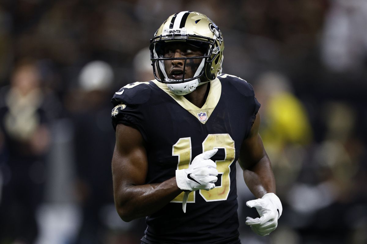 Michael Thomas of the New Orleans Saints in action against the Tampa Bay Buccaneers at Caesars Superdome on September 18, 2022 in New Orleans, Louisiana.