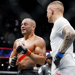 Eddie Alvarez and Dustin Poirier share some words after their fight.