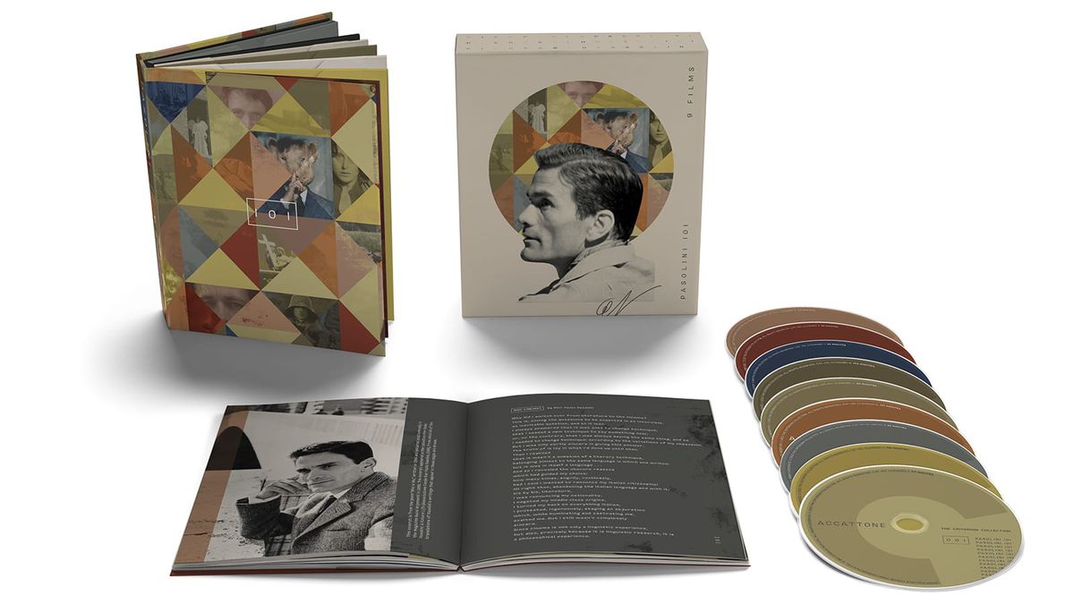 A Criterion box sect of Pasolini films, including a bunch of Blu-ray discs and a book.